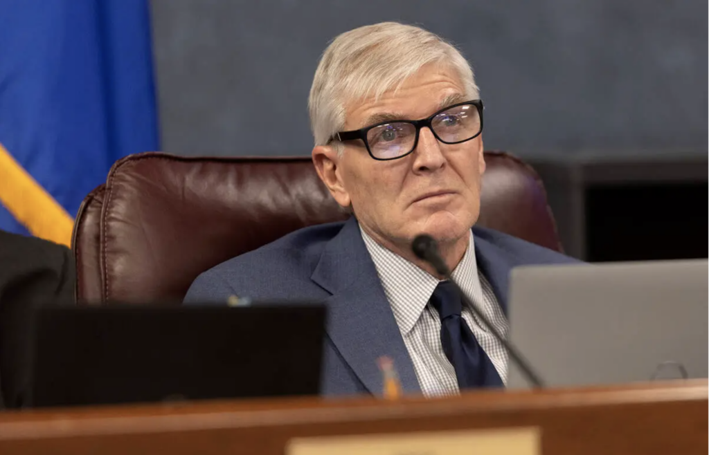 Sen. Skip Daly, D-Sparks, in a meeting of the Senate Committee on Legislative Operations and Elections during the 82nd Session of the Legislature on Tuesday, Feb. 7, 2023, in Carson City. (Ellen Schmidt/Las Vegas Review-Journal)